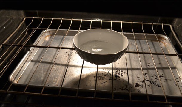 a ceramic dish in an oven