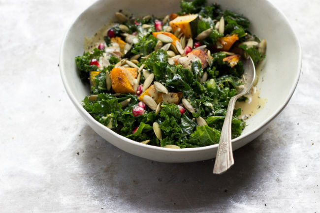 Kale Salad with Kabocha Squash + Maple Dijon Dressing